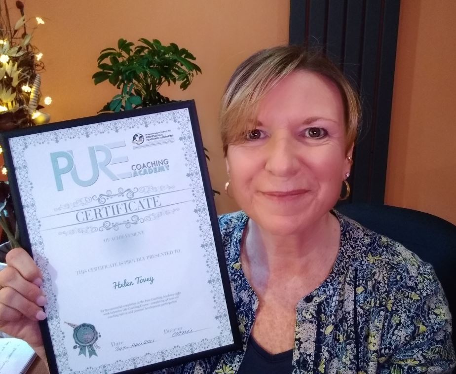 Helen Tovey with Pure Coaching certificate